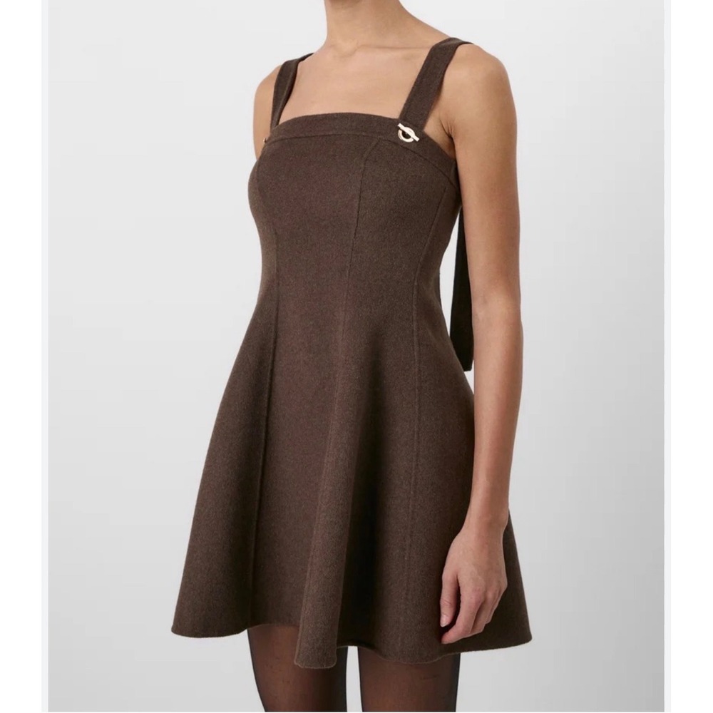 GAP x Cult Gaia Wool Blend Mini Dress Woodsy Brown Gold Toggle Size 6